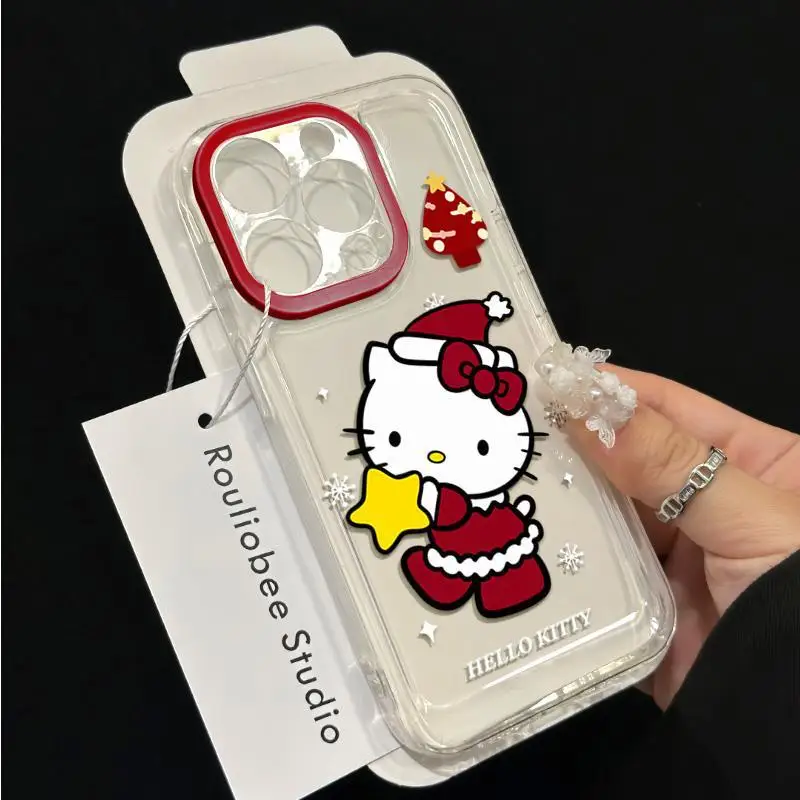 Kawaii Sanrio Hello Kitty telefoonhoesje geschikt voor iPhone 16 15 14 Pro-serie schattig kerstuitje meisje vakantiecadeau