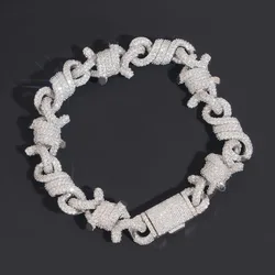 15mm Iced Moissanite Twist Infinity Chain Bracelet Men 7-9in Hiphop White Gold Plated Miami Diamond Link Bangle Pass Tester