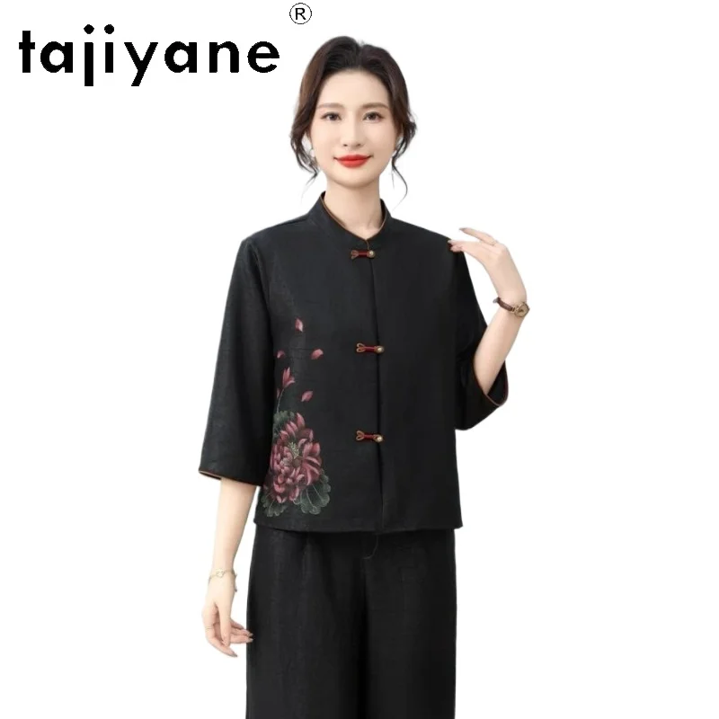 TAJIYANE 100% Real Mulberry Silk Blouse for Women Xiangyun Sha Hand-Printed Shirts Elegant Summer Tops 2026 Woman Clothes одежда