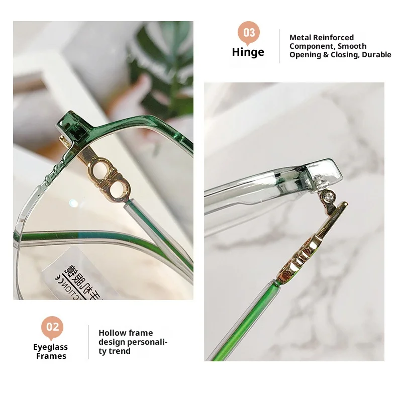 Modische Myopiebrille mit großem Rahmen, hochauflösende Anti-Blaulicht-Brille für Frauen, ultraleichte Computerbrille – Detail 4