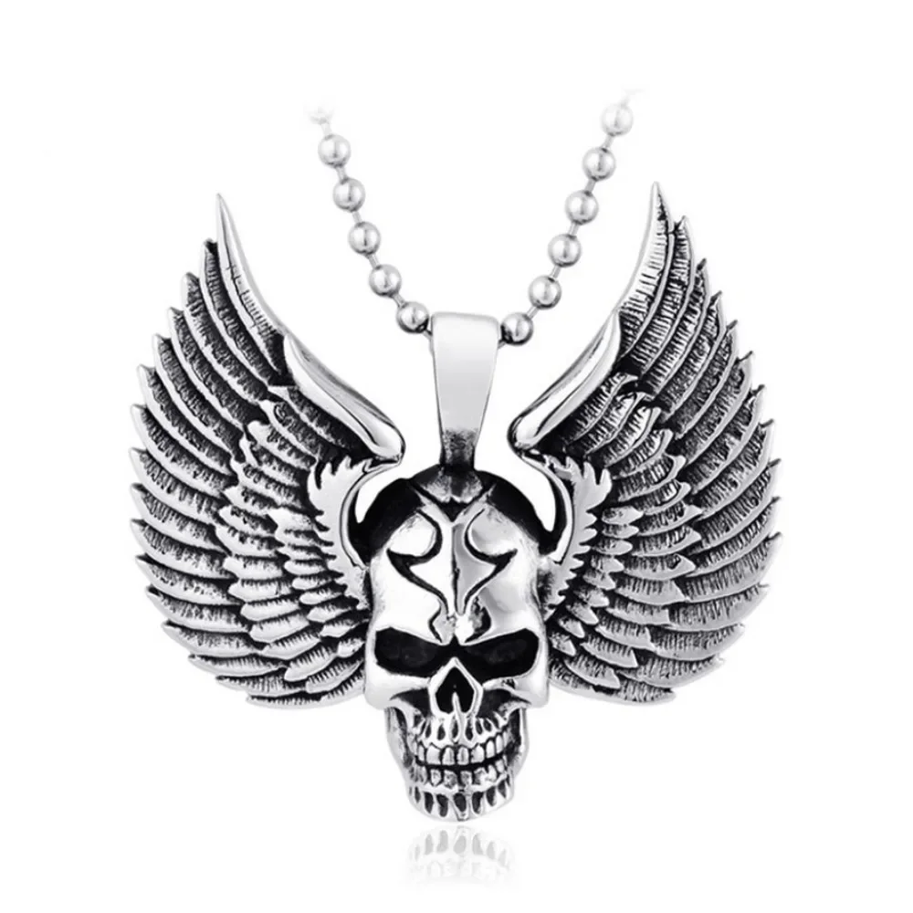 Retro Creative Gothic Hip-hop Skull Wing Pendant Necklace Punk Trend Personality Street Niche Party Popular Pendant Jewelry