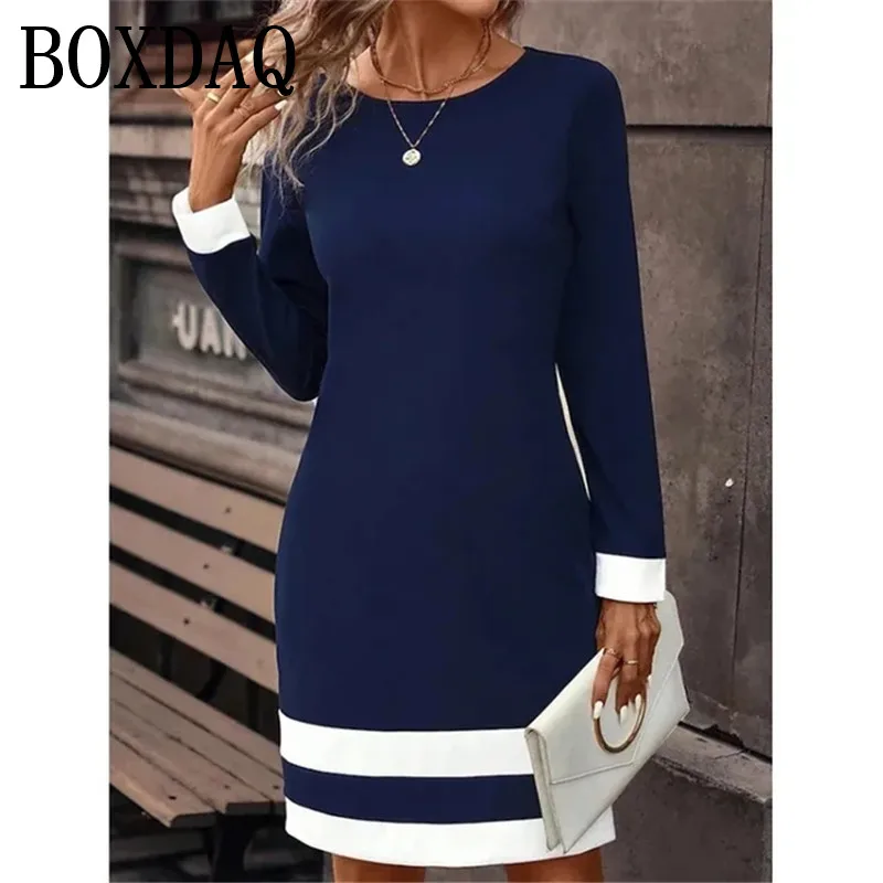 Long Sleeve Fashion Dress Women Casual Streetwear Dress Striped Print Long Sleeve Mini Dress For Women Spring Autumn O-Neck New