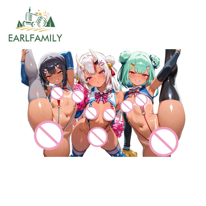 

EARLFAMILY Bikini Cheerleader Car Stickers Sexy Big Breast Sit For Trunk Vinyl Windows Decal Material Waterproof Decoration