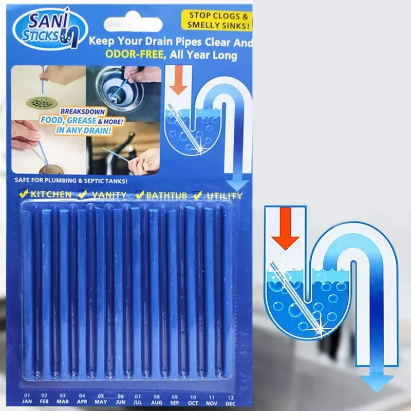 12pcs/lot Pipeline Bathtub Decontamination Drain Cleaners Kitchen Sink Filt Sani Sticks Sewer Cleaning Rod for Kitchens