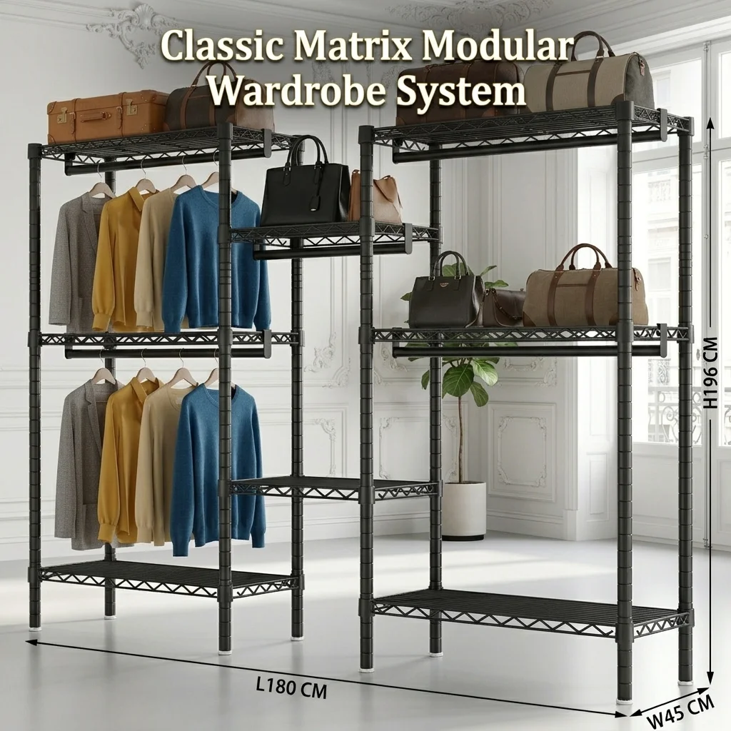 Kommerzieller Schwerlast-Kleiderständer aus Metall, Klassischer Modularer Matrix-Kleiderschrank-Organizer, Freistehender Tragbarer Kleiderständer – Detail 2