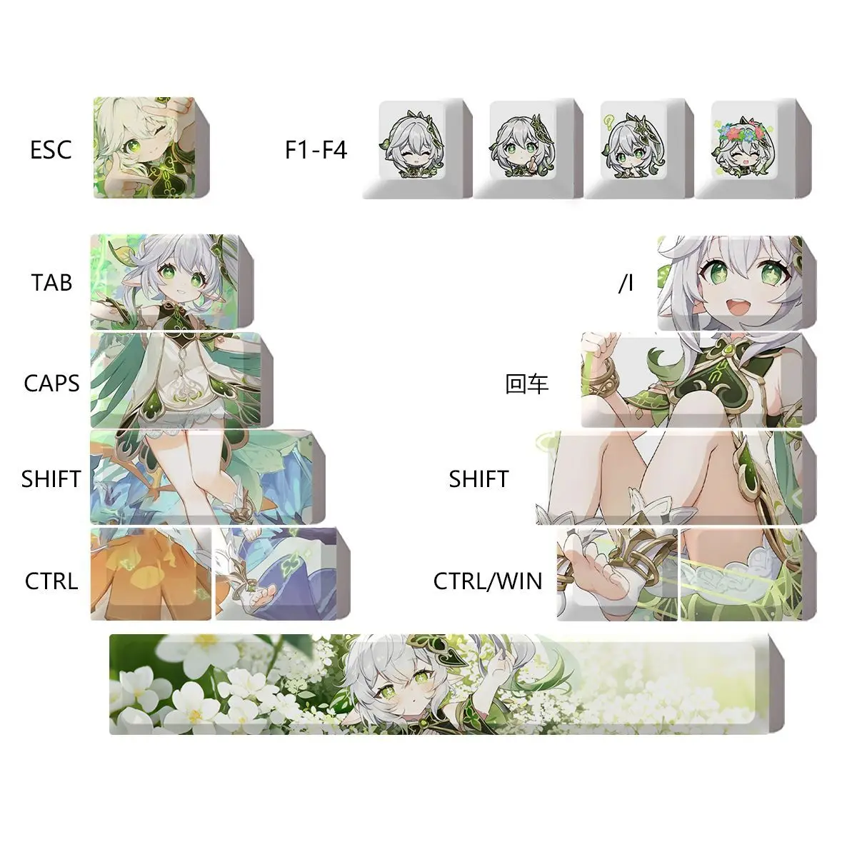 MAIMOOO Genshin Impact Nahida Keycap 16Keys PBT Custom Cherry Profile Personalized Anime Game Keycaps for Mechanical Keyboard