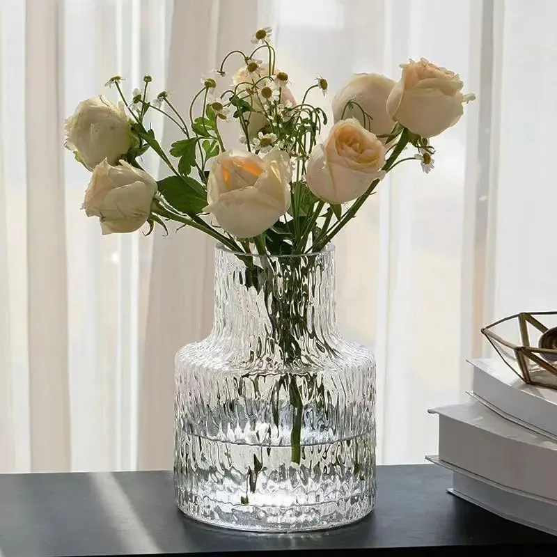 

Ваза из текстурированного стекла в скандинавском стиле ретро — многоцелевое использование в качестве цветочного горшка, гидропонного резервуара и настольной бутылки с цветочной композицией