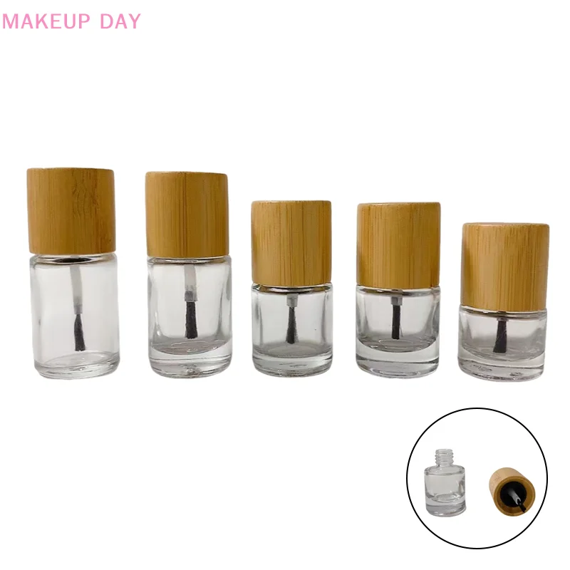 1pcs Nail Art Glue Bottle Bottle 5ml 8ml 10ml Glass Nail Oil Bottle Hair Brush Solid Wood And Bamboo Cover Nail Oil Bottle  ﻿ ﻿