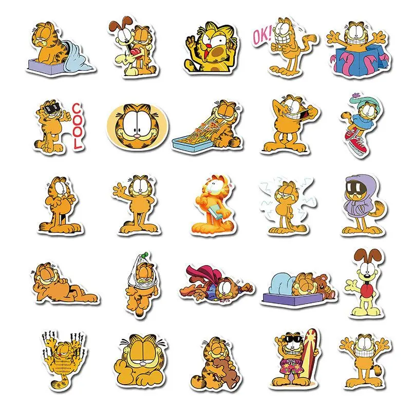 50pcs Garfield Cartoon Sticker Creative Skateboard Water Cup Phone Case Diy Decoration Waterproof Decal Children\'s Toys Gift