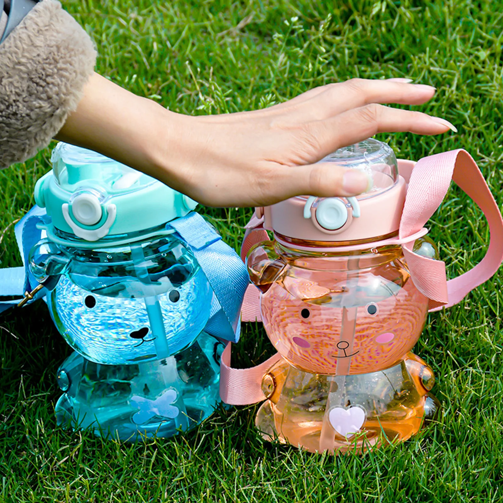 Double Drink Frog Cups Large Capacity Portable Water Mug Leakproof Multipurpose Straw Juice Bottle Milk Tea Cup for Picnic