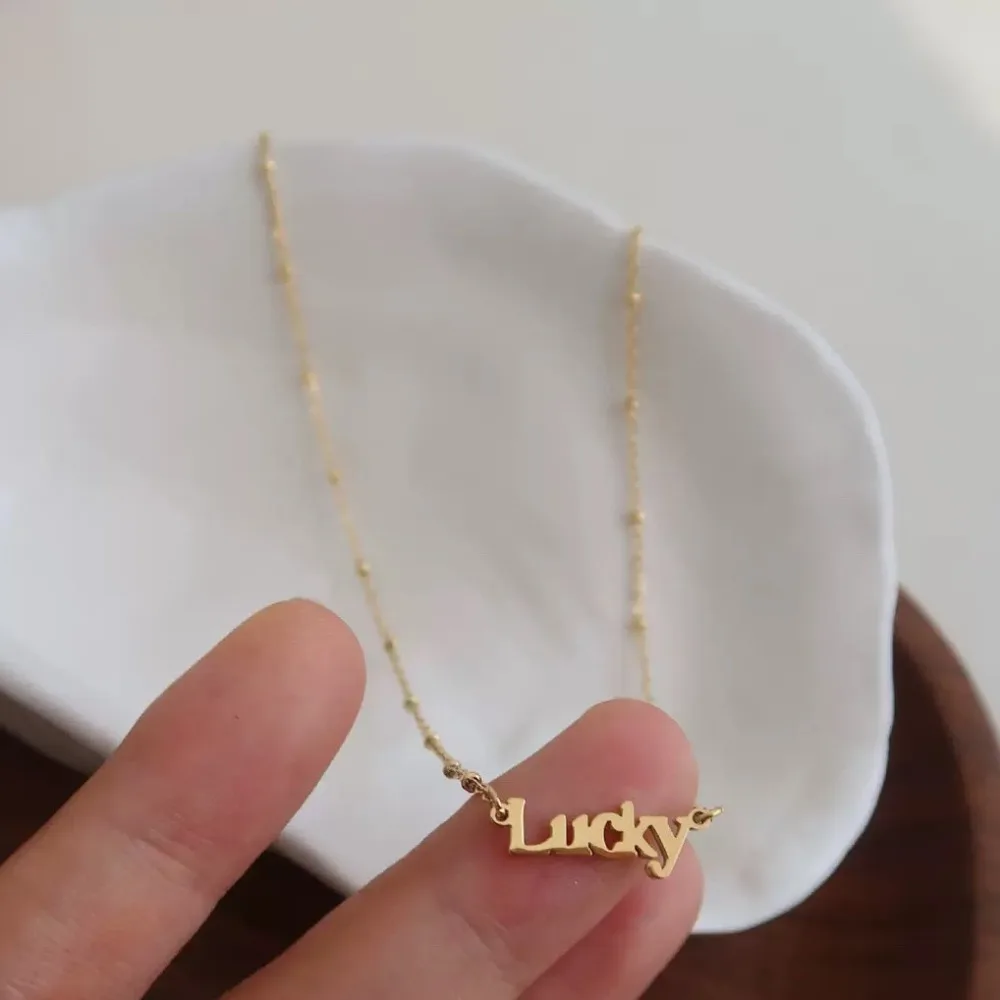 Trumium S925 Sterling Silver Plated 18K Gold Lucky Alphabet Pendant Necklace Women Collarbone Chain Talisman Daily Accessories
