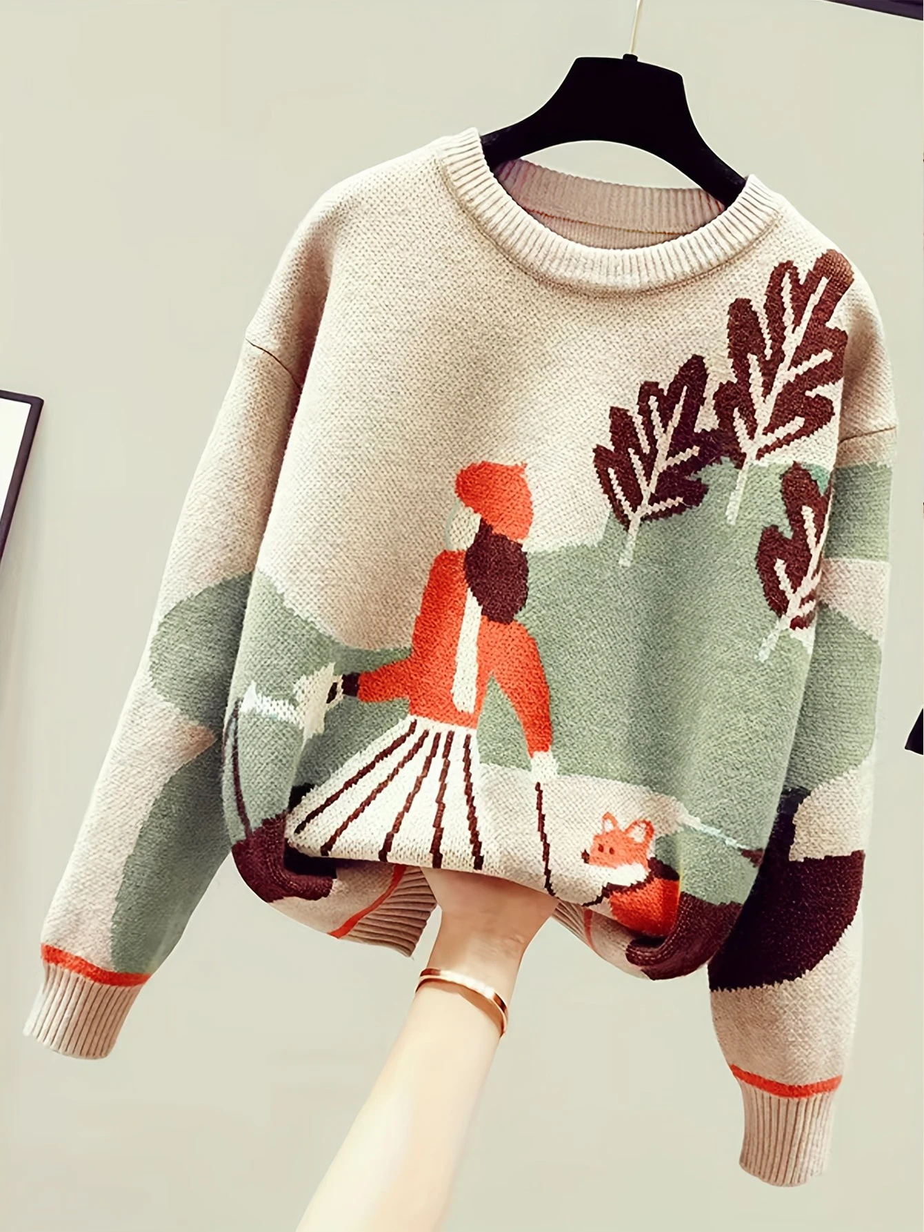 Nuovo cardigan in maglia di nicchia per donna, progettato in stile pigro, set di maglioni in due pezzi, top di design girocollo con grafica verde, gonna da lavoro casual ed elegante