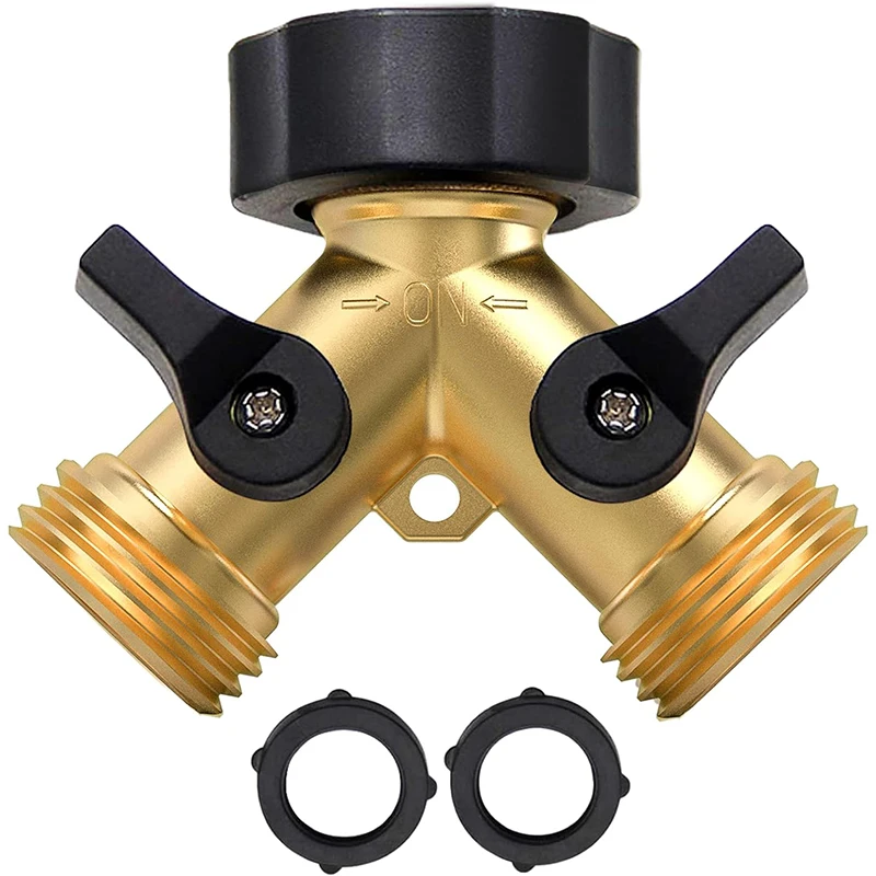 

3/4" Garden Hose Splitter 2 Way Heavy Duty, Y Connector Brass Garden Hose Adapter, Hose Bib Splitter, Water Hose Splitter
