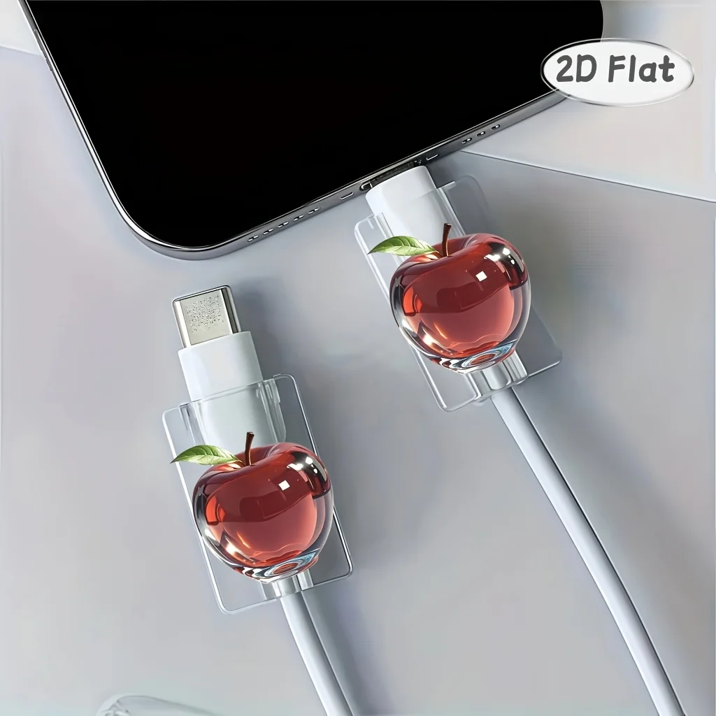 4Pcs Transparent Crystal 2D Flat Cable Protector Cover, Anti-Breakage Design for Apple Type-C Data Cable