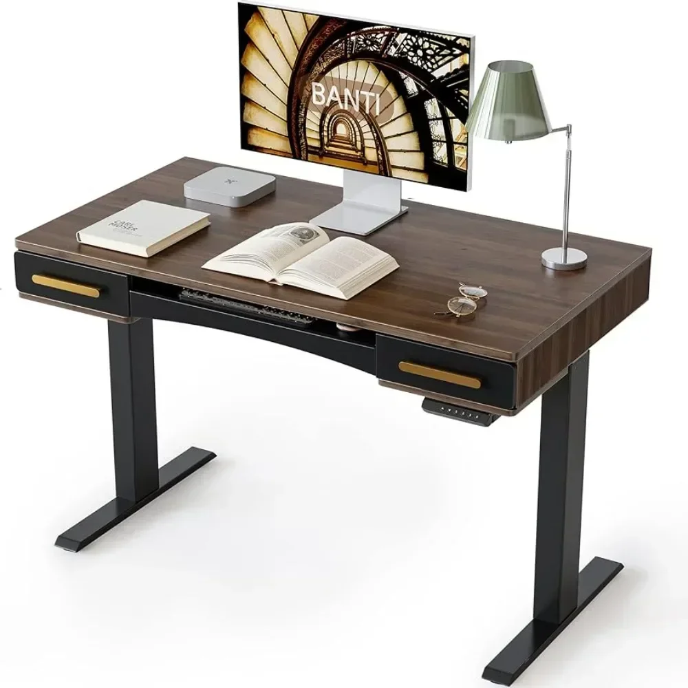 

Электрический регулируемый по высоте стол 48 x 26 дюймов в стиле Mid-Century Modern с 3 ящиками, для дома и офиса, с винтажной столешницей
