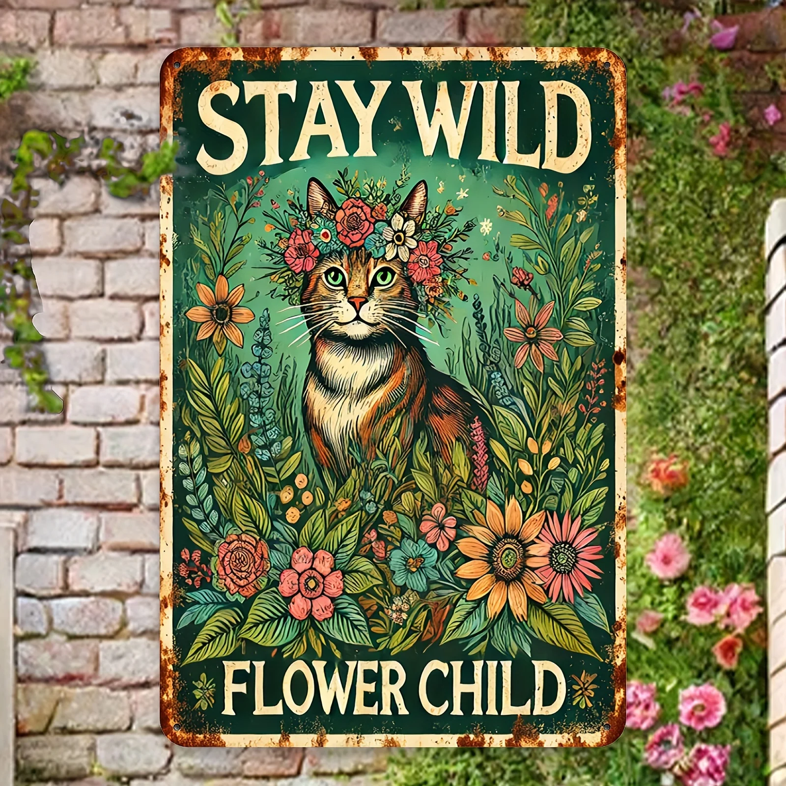 لوحة قصدير كلاسيكية ساحرة على شكل قطة زهرية صغيرة مقاس 8 × 12 بوصة مناسبة لتزيين جدران نادي الحديقة الخارجية