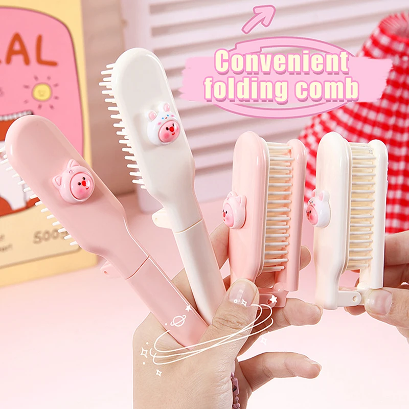 Cute Cartoon Pink Loopy Folding Comb Hairdressing Comb Anti-Static Hair Brush Portable Combs For Girls Women Hair Styling Tools