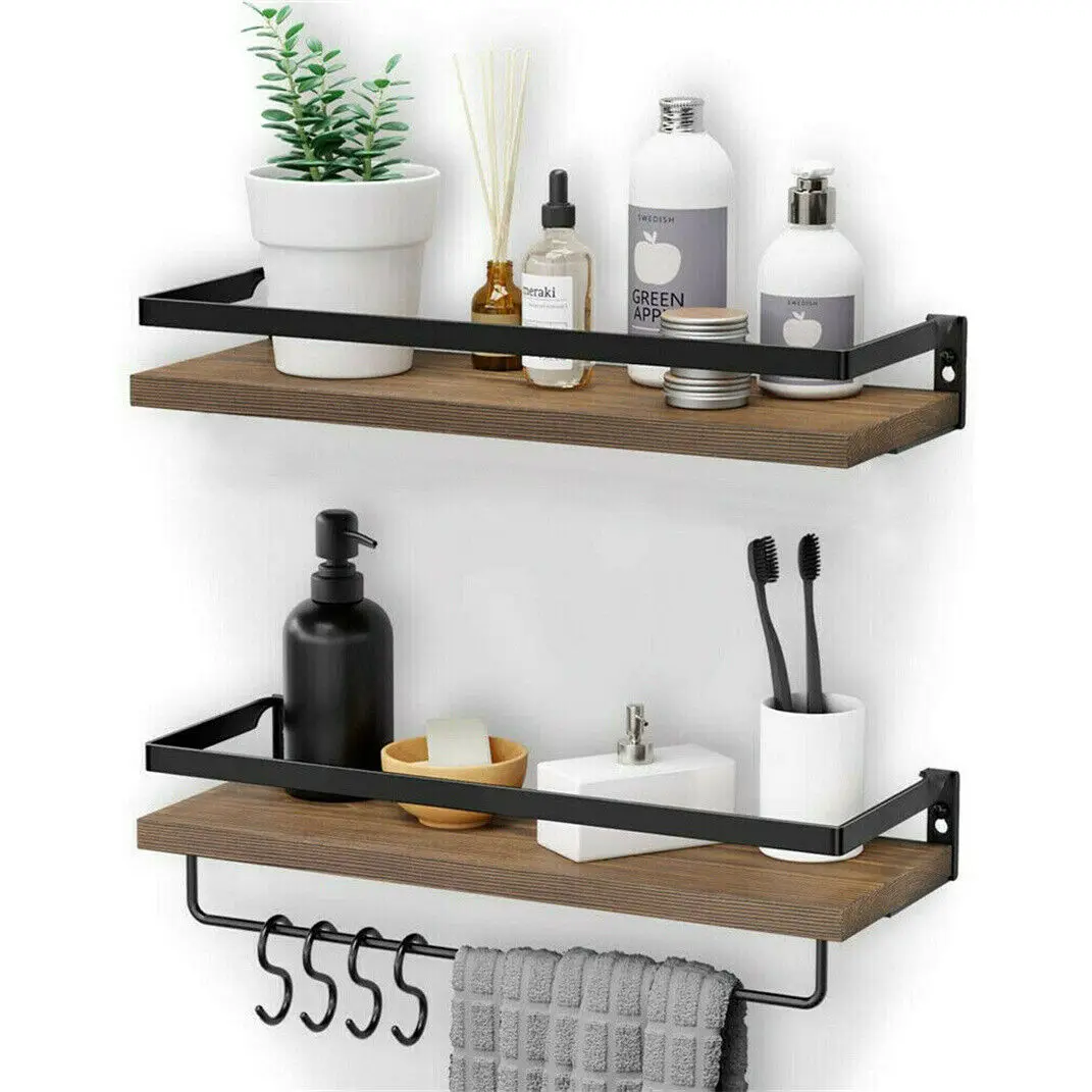 Wooden Shelves Kitchen Floating Storage Rack Wall Mounted for Kitchen Bathroom Living Room