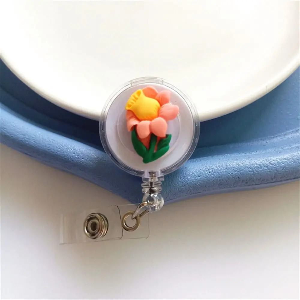 Kawaii Flower Nurse Badge Reel Name Tag Retractable Easy Pull Buckle Colorful Resin Flora Badge Holder Office School Supplies