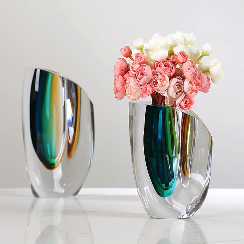Modern light luxury colored glazed vase ornament, living room hotel restaurant hydroponic flower arrangement ornament