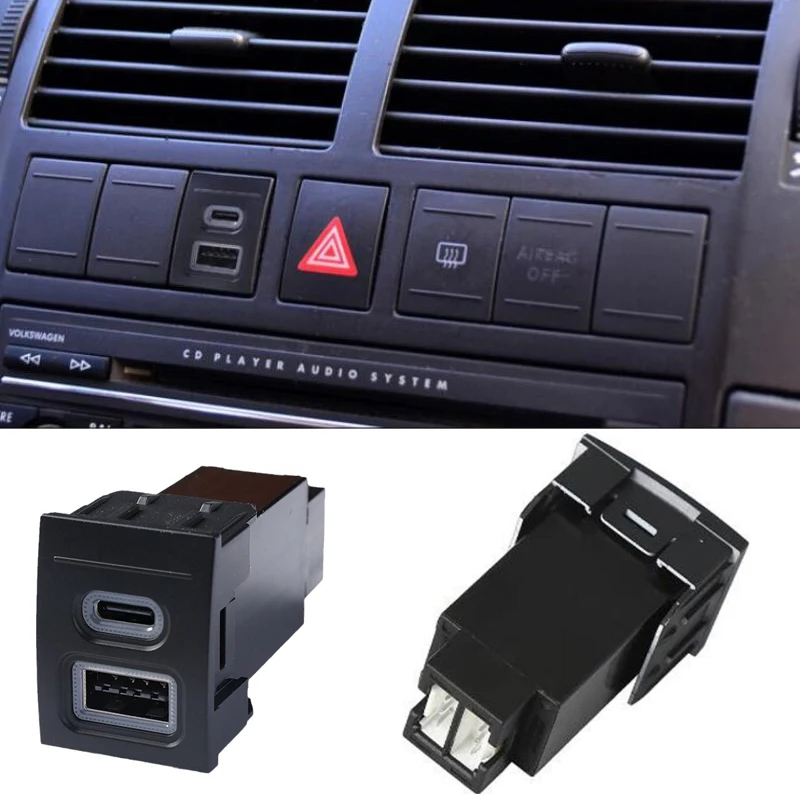 

Car Charger Outlet Dual USB PD Type C Charging Socket Power Adapter Phone For VW Volkswagen POLO 04-09