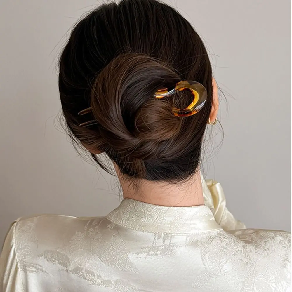 U-Shaped Design Hairpin Fashion Geometric Hair Fork Acetate Hair Sticks Hair Styling Tools Tortoiseshell Headwear Accessories image 5