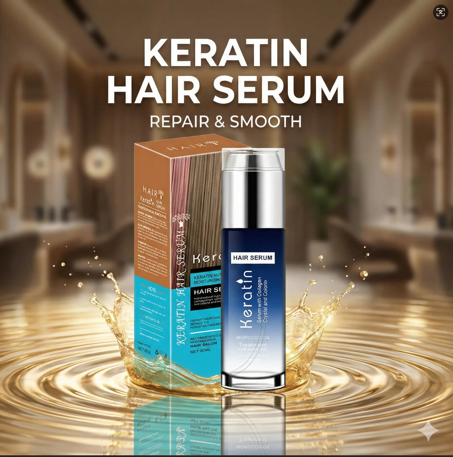 Keratin Hair Serum for Dry Damaged Hair Repair Essential Oil Anti-Frizz Smoothing Hydration Treatment for All Hair Types