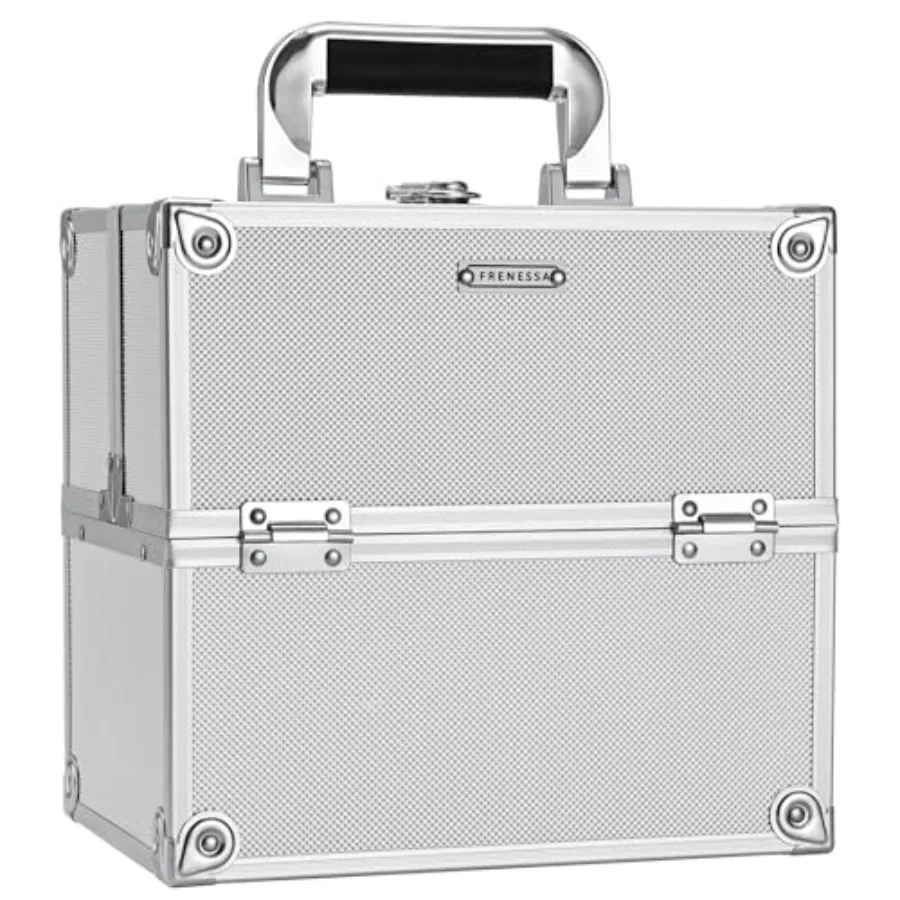 

Makeup Train Case Makeup Organizer Box Portable Cosmetic Travel Case with Lock 4 Trays Aluminum Hard Vanity Box Make Up Artist