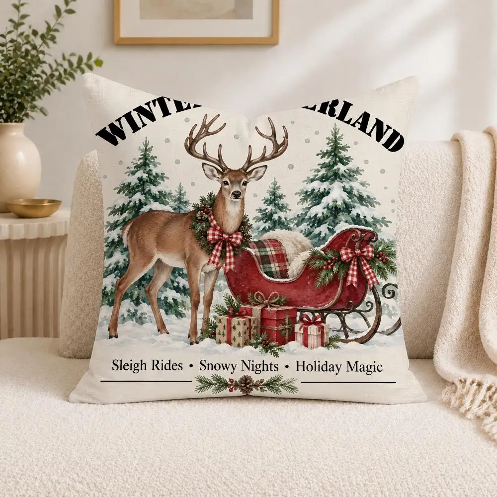 Christmas Deer Cookis Cushion Cover Square Decorative Sofa Pillow Case Bedroom Living Room Home Decor Gift