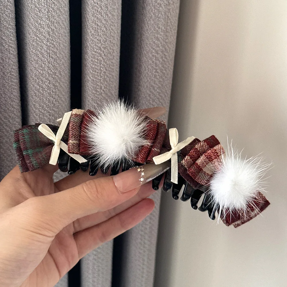 

Bow plaid fashion hair pin shark clip accessories For gilr women kpop popular furry fairy vintage Designer fascinator fashion