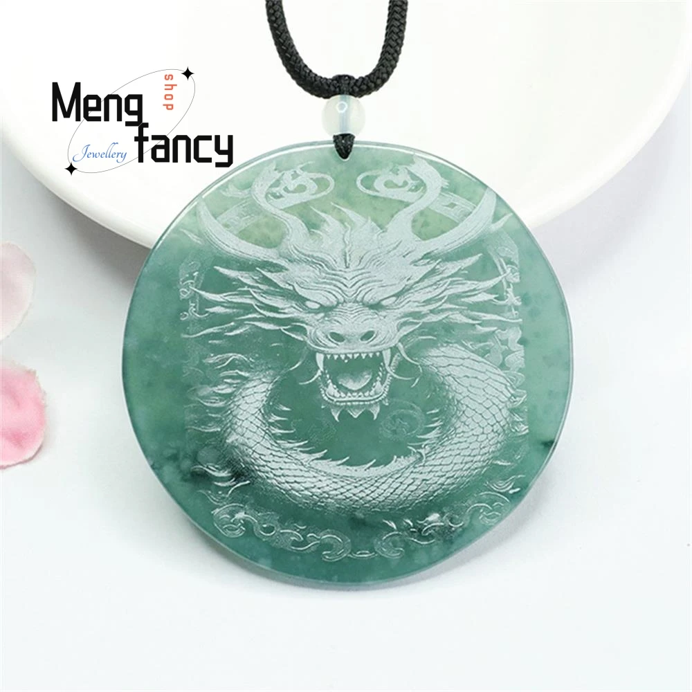 Natural Jadeite Exquisite Elegant High-grade Zodiac Dragon Jade Shadow Carving Pendant Luxury Quality Fine Jewelry Holiday Gifts