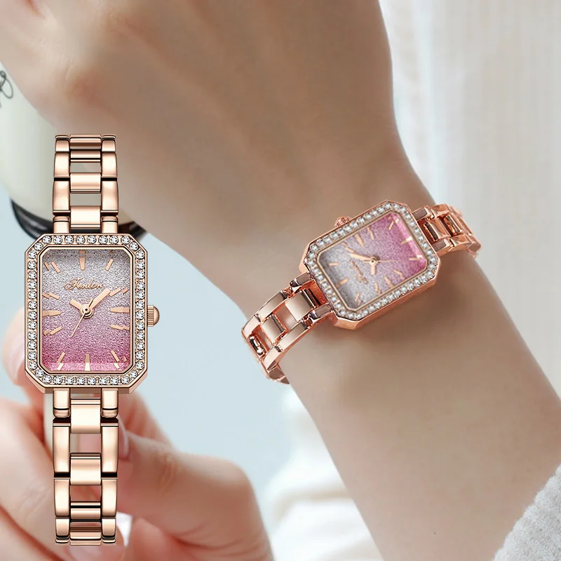 Luxury Brand Women Watches Golden Steel Waterproof Rectangular Small Handwatch Girl Gifts Retro Ladies Square Wristwatch Silver