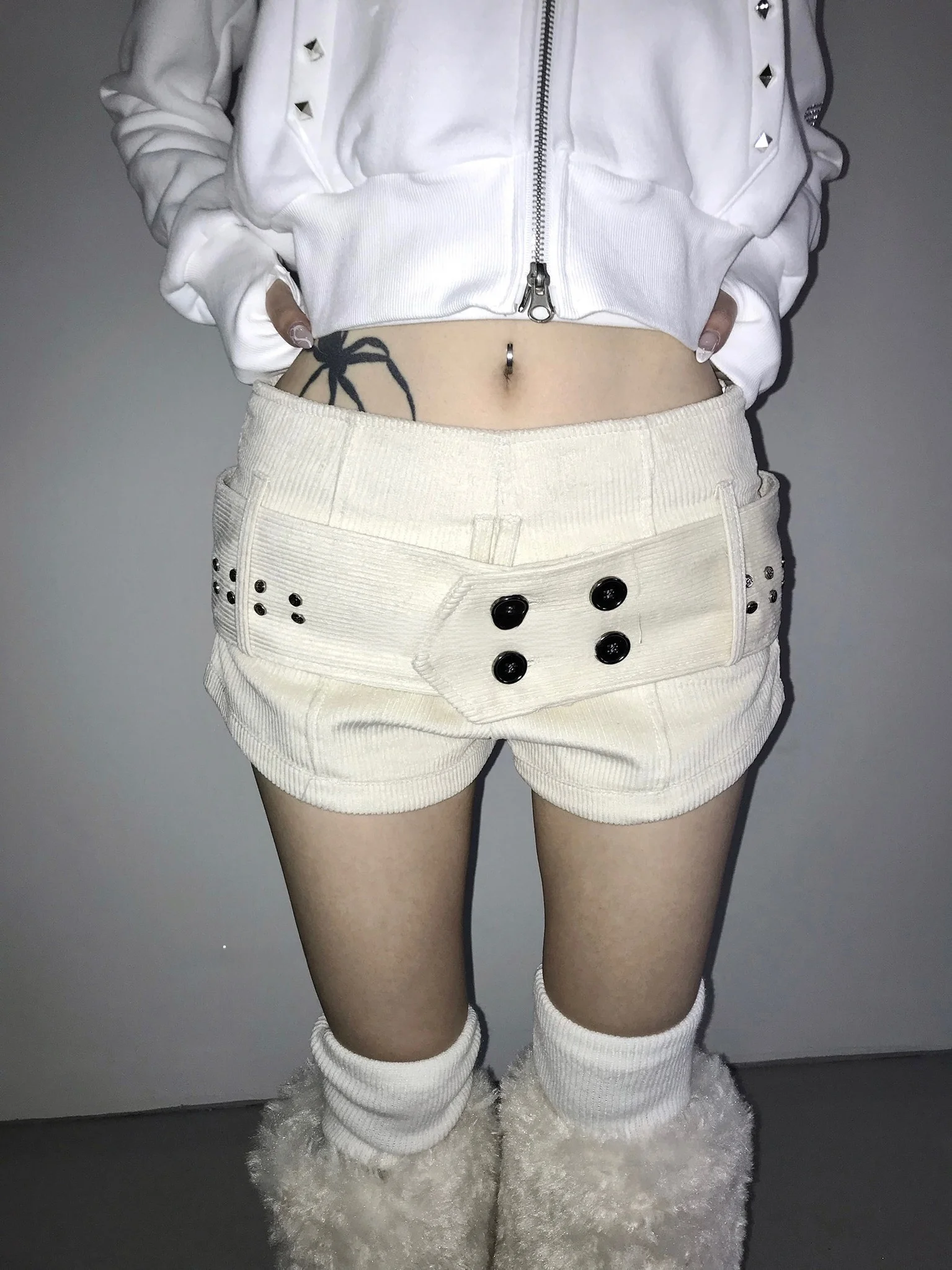 Street Style Y2K Girls Check Design Button Wide Waist Belt Slimming Casual Shorts Korean Style Commute Simple Straight Leg Pants