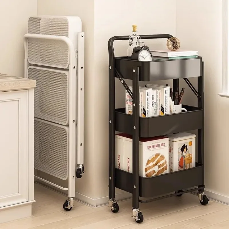 

Складная полка для книжной тележки | Мобильная башня для хранения вещей для спальни, кухни, подставка-органайзер для закусок с колесами - многофункциональная напольная стойка