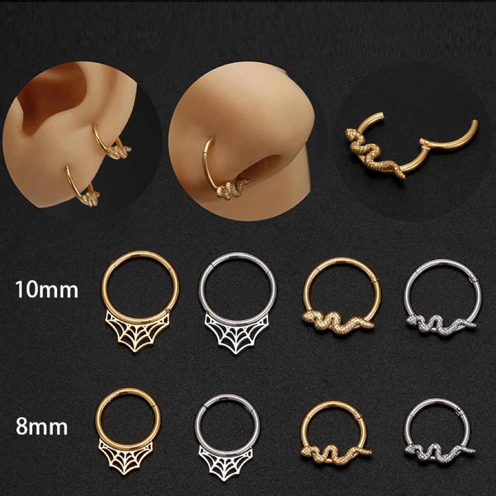 1PC Stainless Steel Piercing Hinged Nose Ring Hoop Earring Nose Septum Helix Daith Conch Cartilage Piercing Goth Jewelry 16G