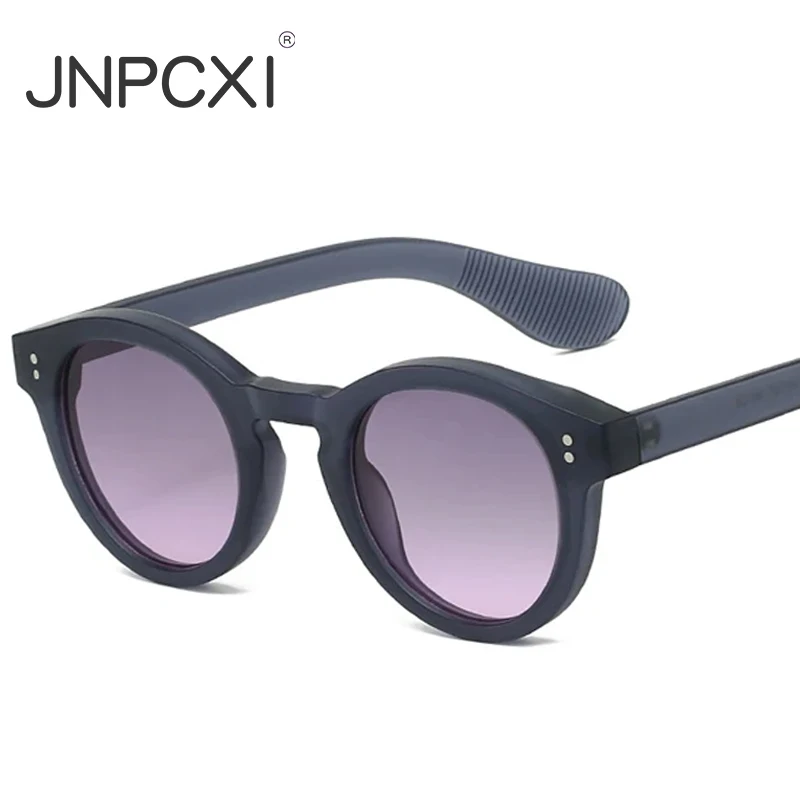 

JNPCXI New Fashion Round Jelly Color Women Sunglasses Shades UV400 Retro Punk Rivets Men Matte Sun Glasses