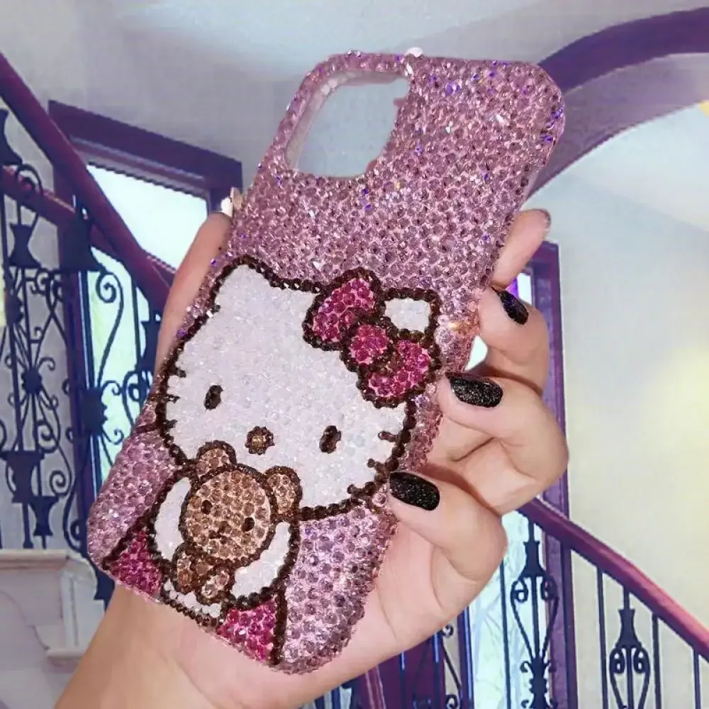 Novo sanrios olá kitty iphone 16promax 15 14 13 caso de telefone kawaii dos desenhos animados apple caso de telefone strass namorada festival presente