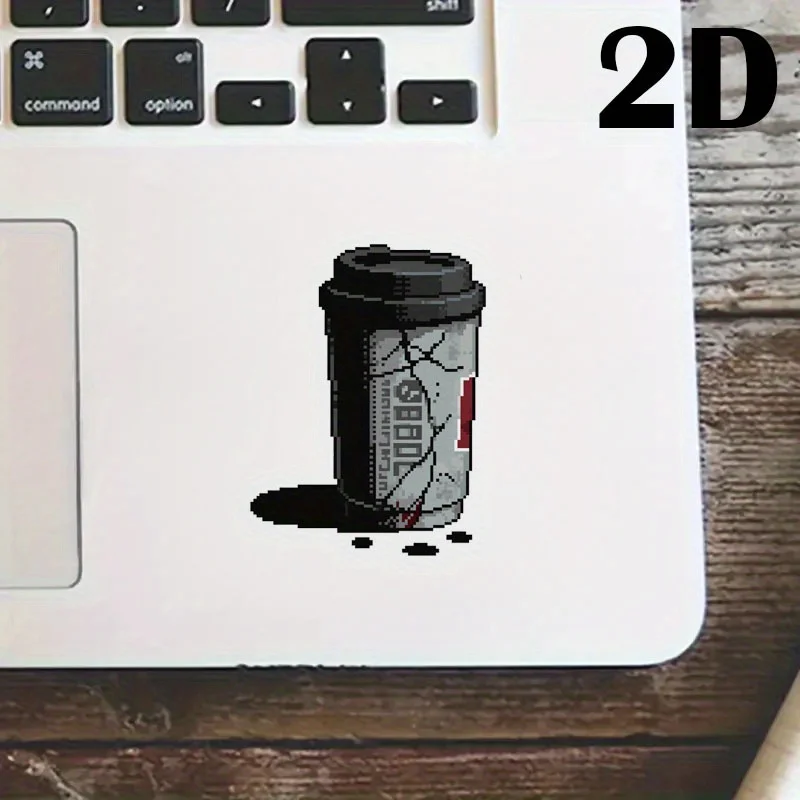 1Pc Cracked Retro Coffee Cup Pixel Sticker, Waterproof Vinyl Decal for Laptop Water Bottle Decor