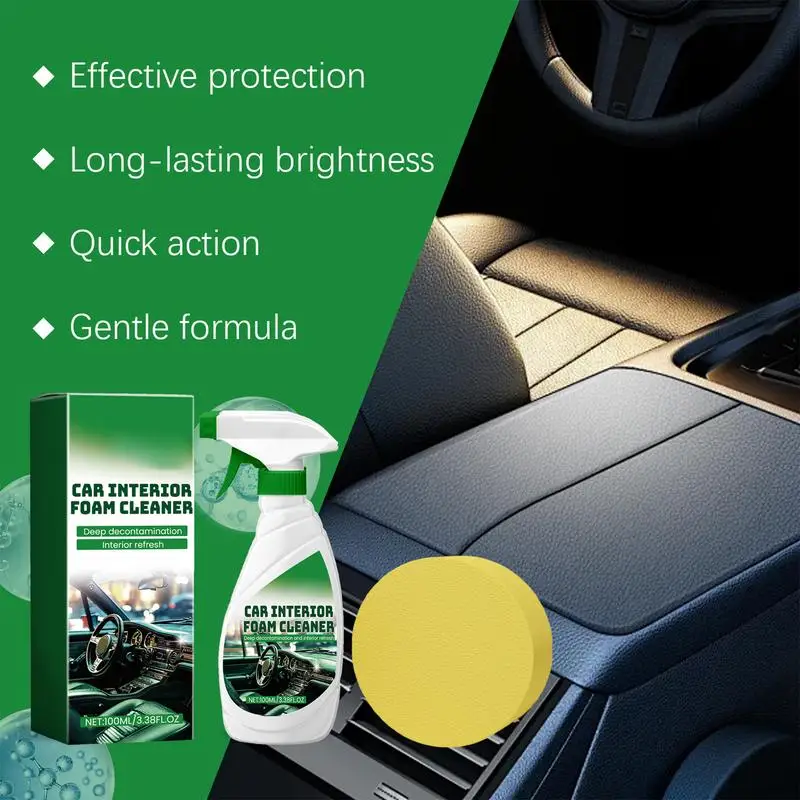 Spray detergente per bolle per auto 100ml Spray detergente per interni per auto detergente per interni automobilistico efficace Formula delicata con spugna per