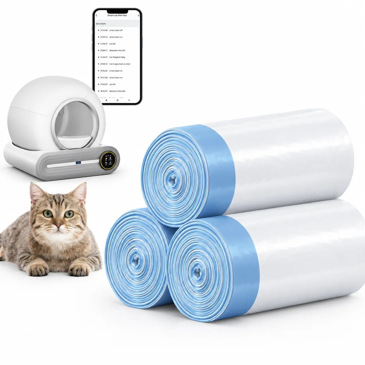 Garbage Bag Use for TONEPIE Self-cleaning Cat Litter Box, Pull-and-Tie Bags for Easy Clean 470x450mm Poop Bags Cat Supplies