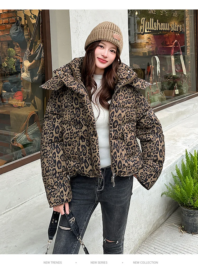 

Women's Winter Vintage Leopard Print Cotton Jackets Coat Fashion Long Sleeve Parkas Female Outerwears Tops New in Coats Clothes