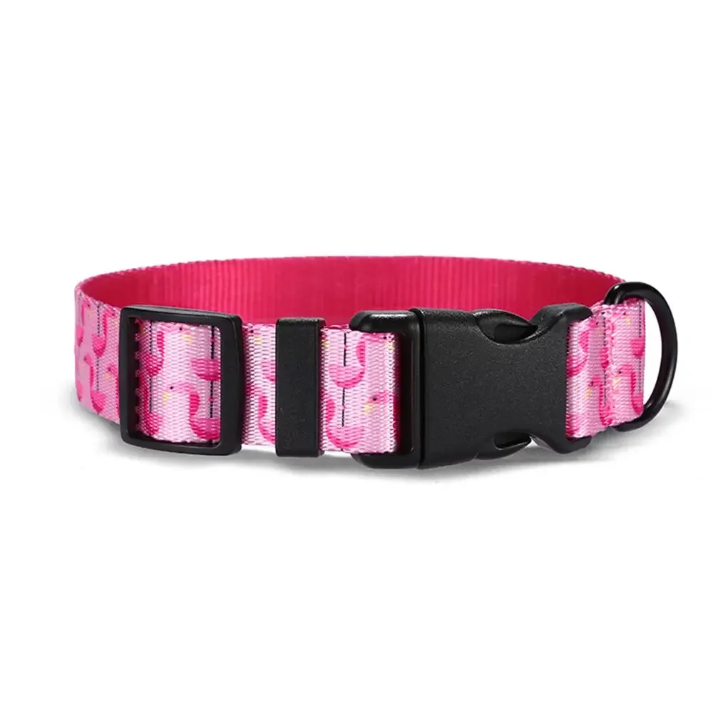 Personalized Pet Collar Customized Nameplate ID Adjustable Pink Flamingo Soft Fiber Cat Dog Collars Lead Leash