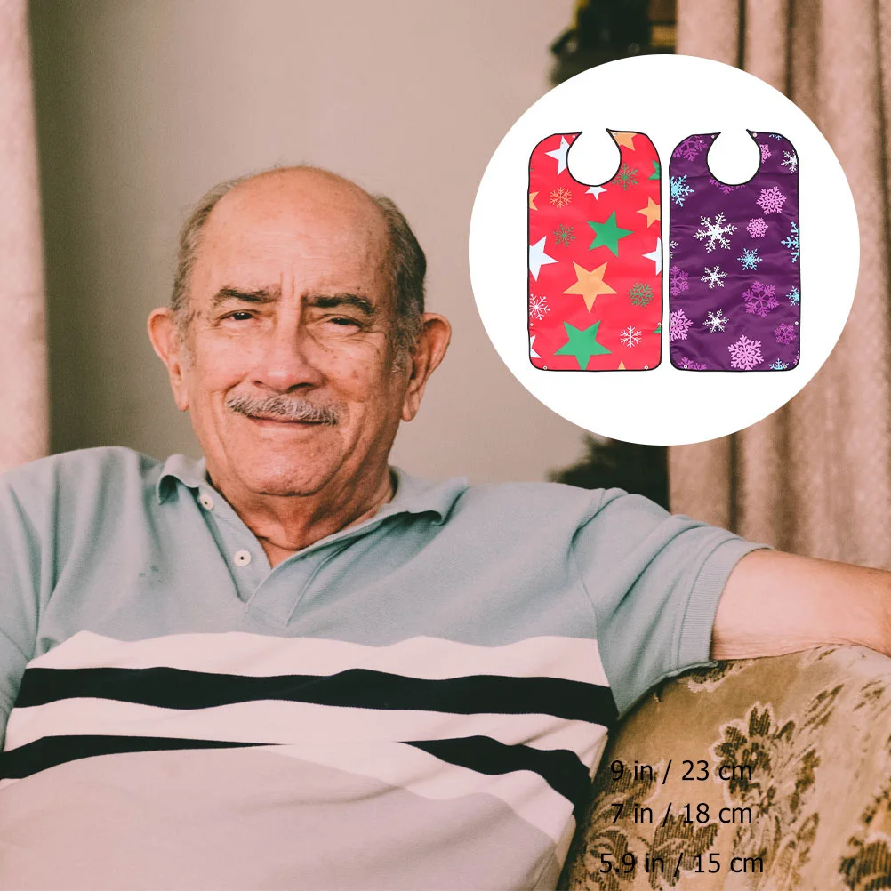 

2pcs Santa Christmas Adult Bibs Adjustable Senior Man Bib Snap Buckle Strap Printed Women Bibs Weaning Dinner for Adults