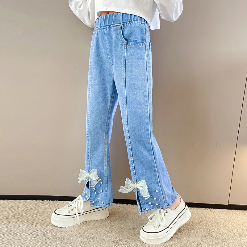 Factory new girls' jeans with diamonds cute children's trousers spring and autumn outdoor baby pants 2022 hot sale sports pants