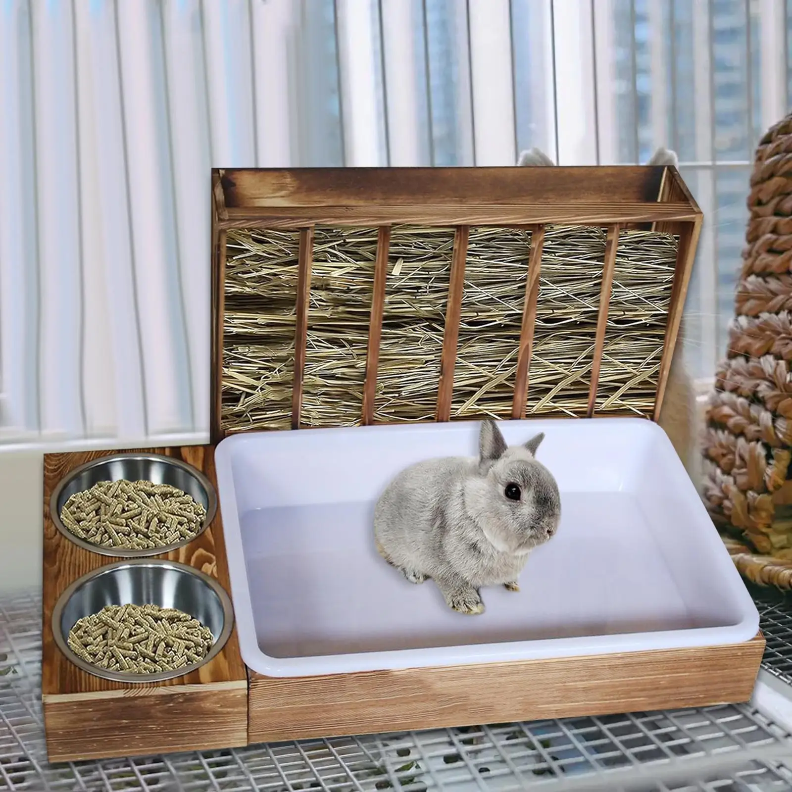 

Hay Feeder Wooden Bunny Feeder Chinchilla Guinea Pig Portable Cage