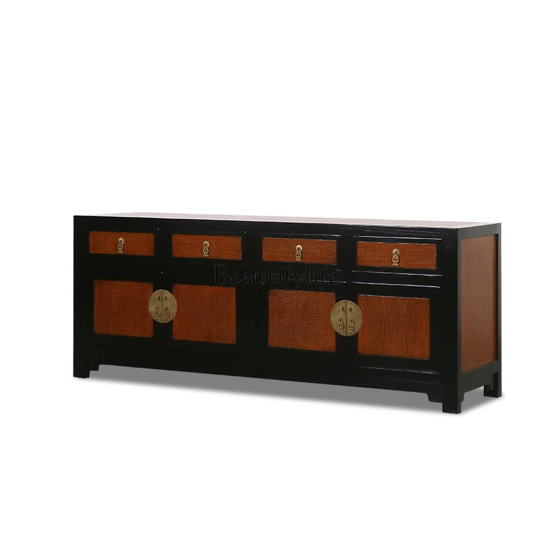 

Chinese handmade furniture/rattan leather mat elm TV cabinet/antique simple solid wood living room floor cabinet
