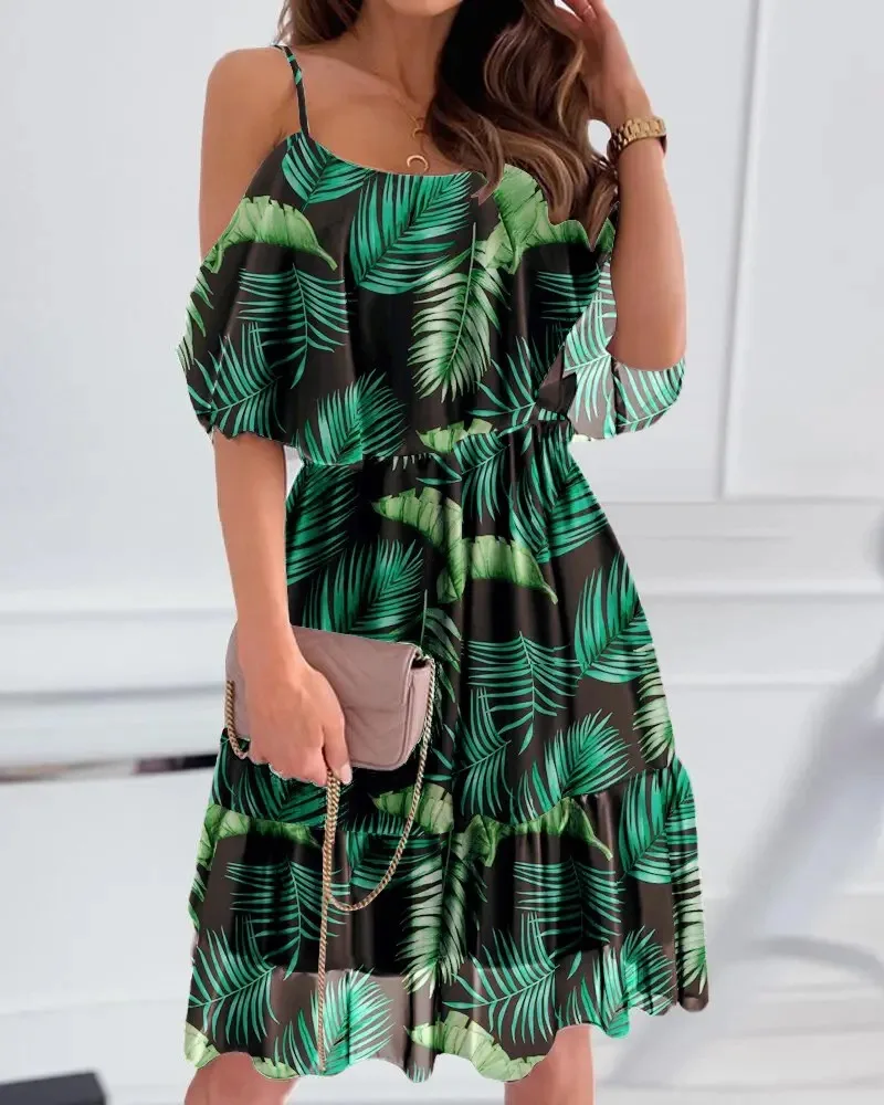 Woman Dress 2022 Summer Floral Printed Sexy Spaghetti Strap Off Shoulder Dress Casual Ladies Holiday Beach Boho Dresses Vestidos