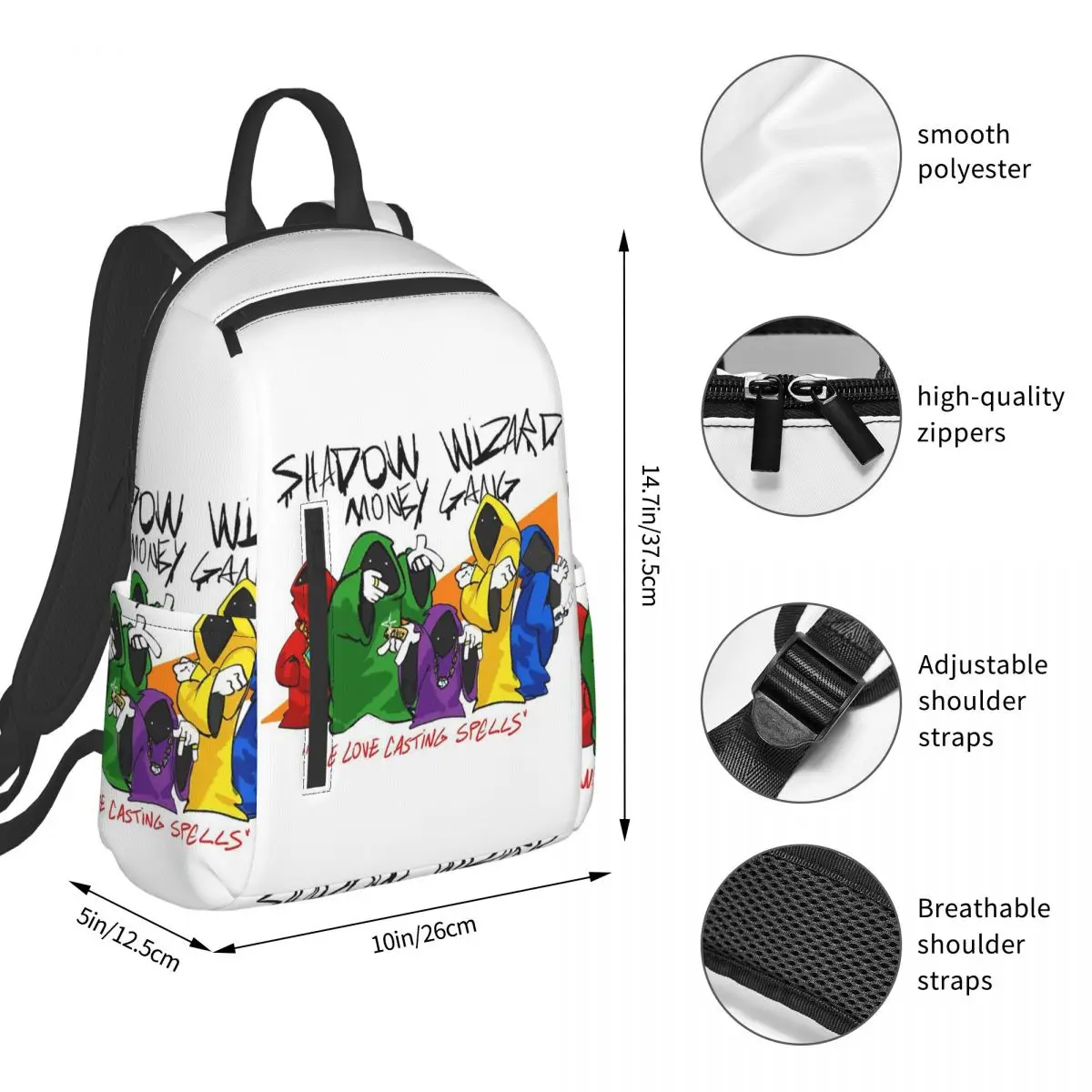Shadow Wizard Money Gang We Love Casting Spells Backpack Student BookBag Boys Girls School Bag Laptop Shoulder Bags Men Women