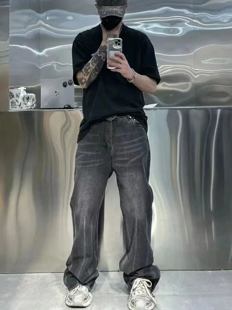 

Flared Cargo Jeans mid Waist Loose Fit Bell Bot Waed out Distred Lightning Design Floor Length Men's Women's Jeans