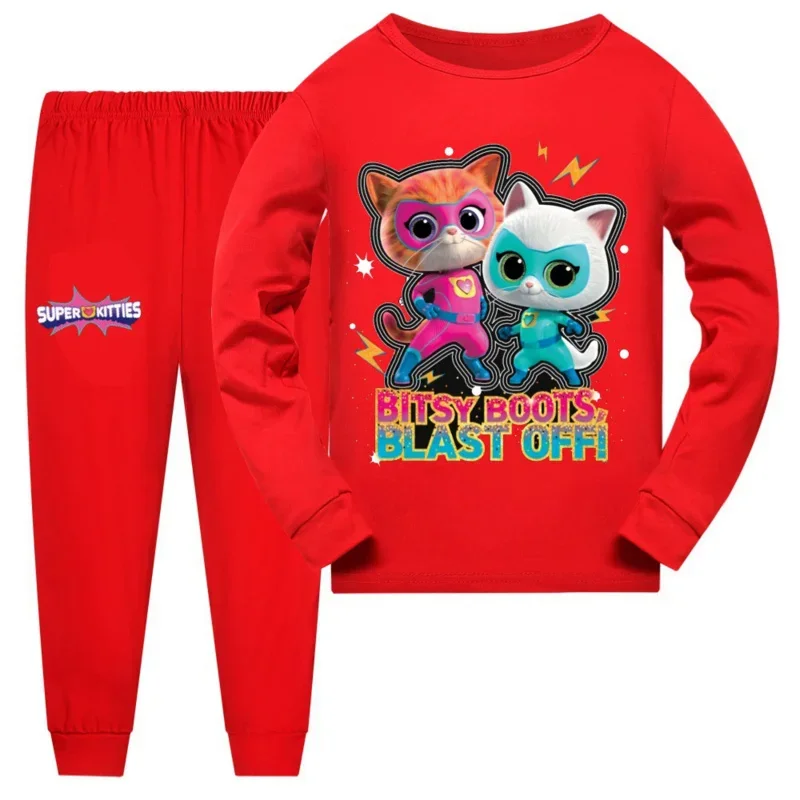 طقم بيجامات للأطفال جديد لعام 2025 طقم بيجامات للفتيات أنيمي سوبر كيتيز ملابس منزلية بأكمام طويلة ملابس نوم للأطفال للأولاد X155